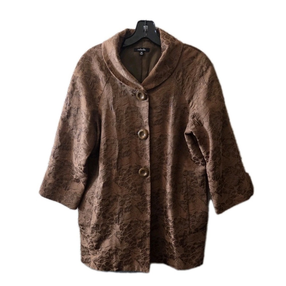 Rafaella Brown Floral Jacquard Shawl Collar Button Front Coat Jacket Size M